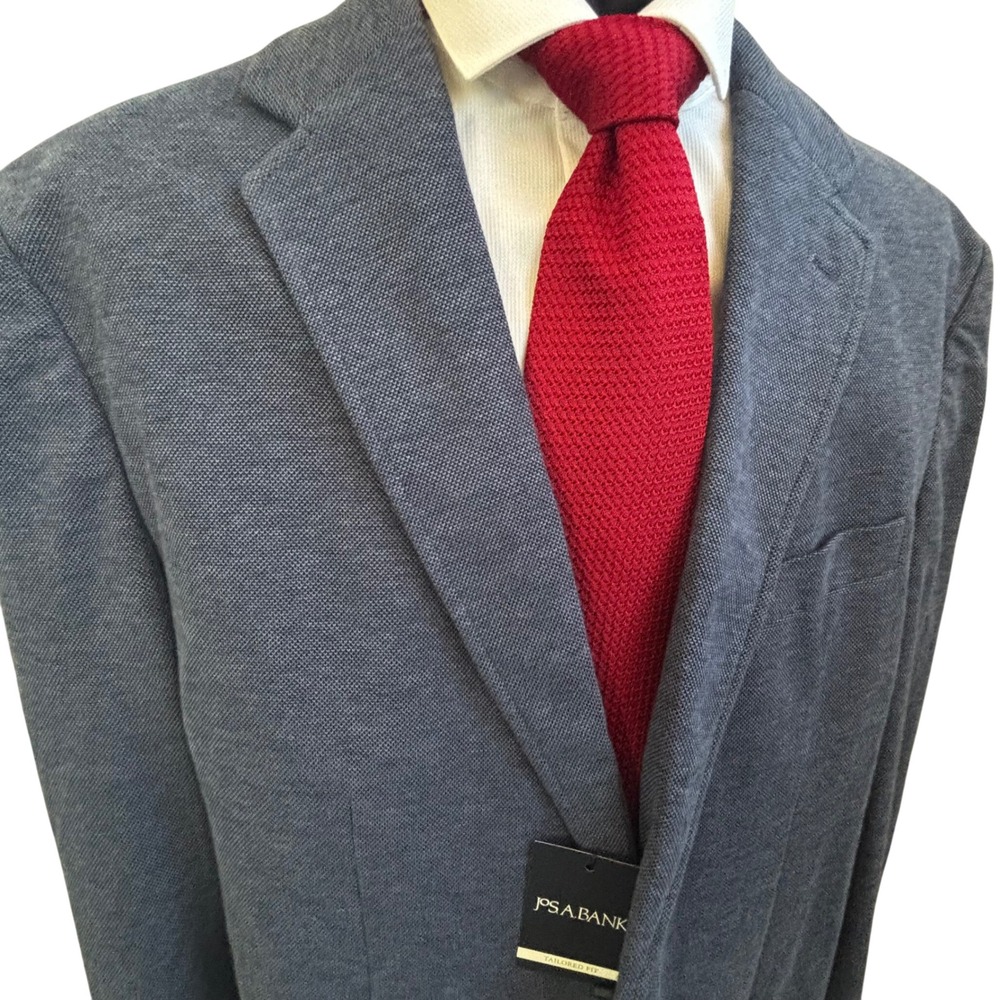 Jos A‎ Bank Sport Coat Mens 46L 2XLT Blue Tailored Fit Knit NWT Business Casual